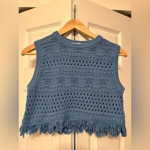 Boden Blue Crochet Crop Top